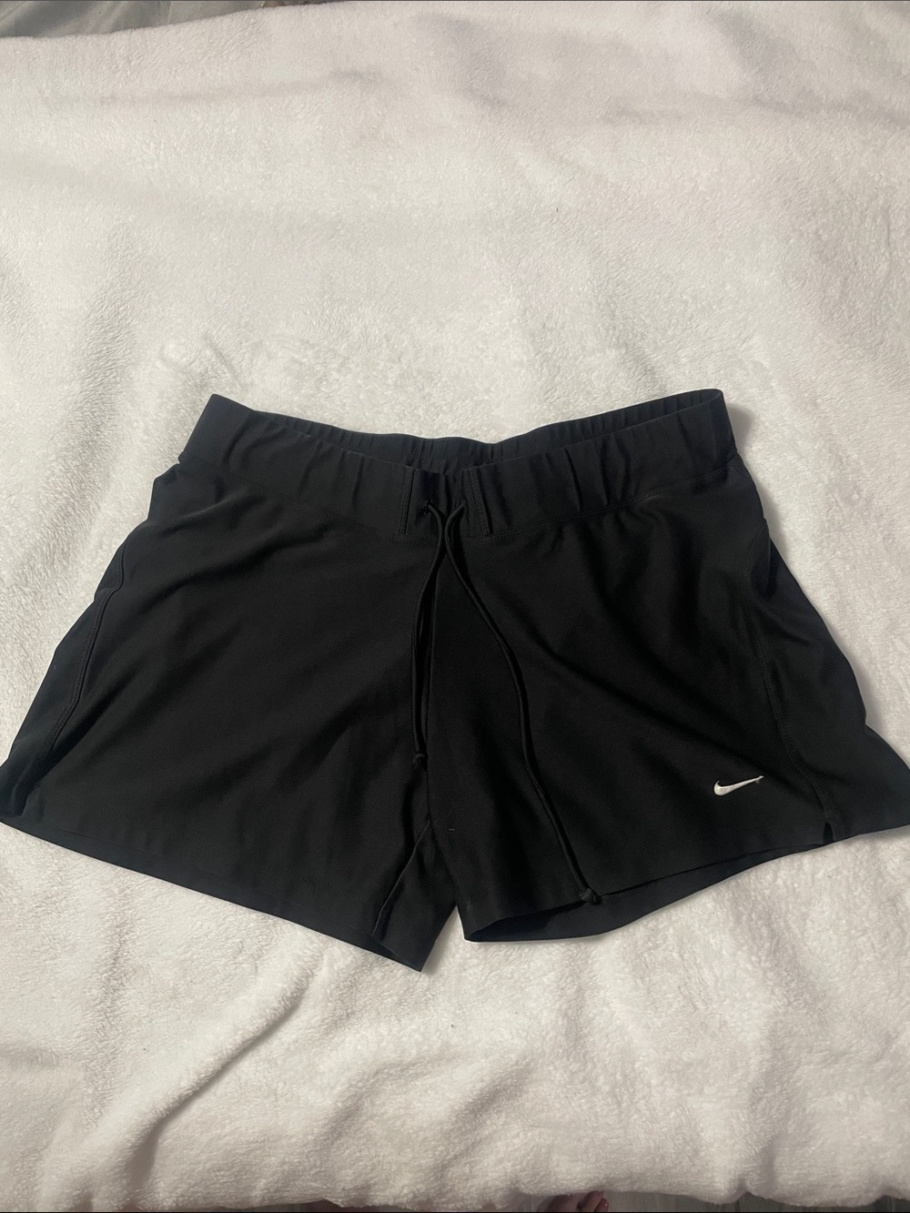 Nike Women's Black Athletic Shorts with White Swoosh